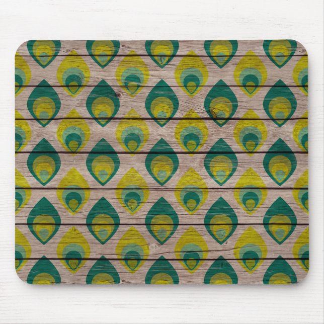 Peacock Pattern On Wood Mousepad (Front)