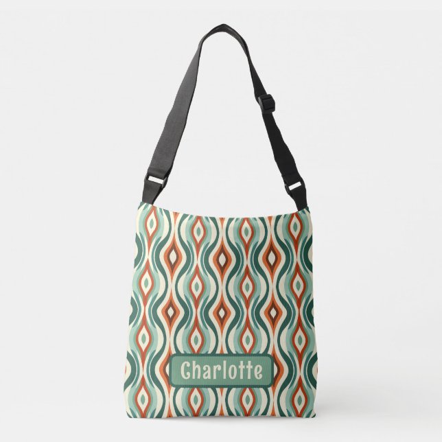 Peacock Pattern Teal Personalised Crossbody Bag (Front)