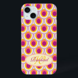 Peacock pattern yellow pink name case<br><div class="desc">Bold modern peacock / peafowl patterned graphic case. A great gift idea for immortals or forever loves as the peacock is a symbol of immortality. Personalise with your name and initial. This example reads: Justine W.  Original design by Sarah Trett.</div>