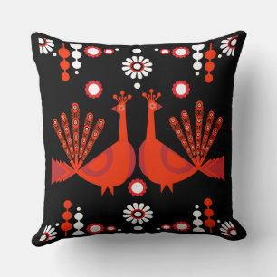 Peacock Peafowl Bird Folk Art Cushion