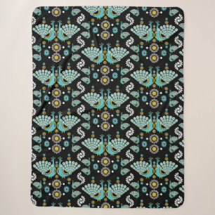 Peacock Peafowl Bird Folk Art Fleece Blanket
