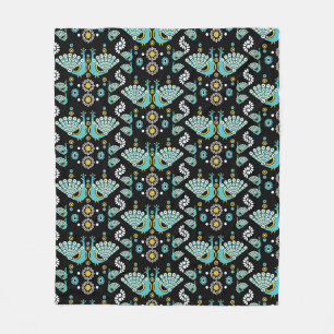 Peacock Peafowl Bird Folk Art Fleece Blanket