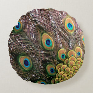 Peacock Peafowl Eyes and Feathers Round Cushion