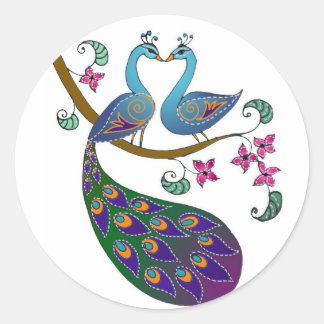 Peacock-peahen envelope seal sticker - kantha