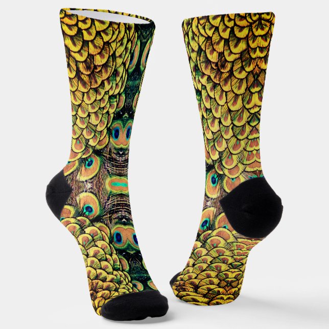 Peacock Peahen Peafowl Feathers Colourful Mirror Socks (Angled)