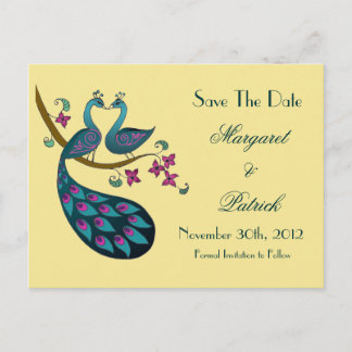 Peacock-Peahen Save the Date Postcard, straw Announcement Postcard