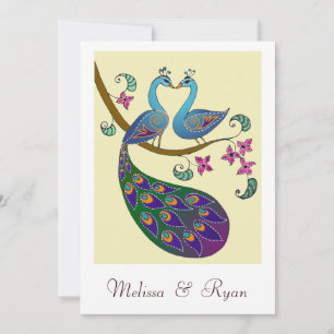 Peacock & Peahen Wedding invitation (kantha/ivory)
