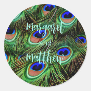 Peacock Personalised Wedding Stickers Seals