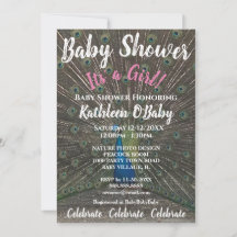 PEACOCK PHOTO BABY GIRL SHOWER INVITATION