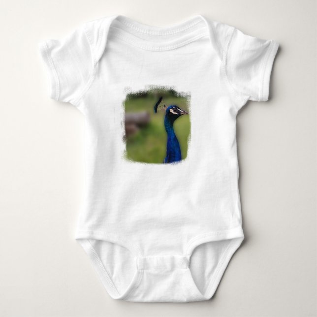 Peacock photo Baby Jersey Bodysuit, White Bodysuit (Front)