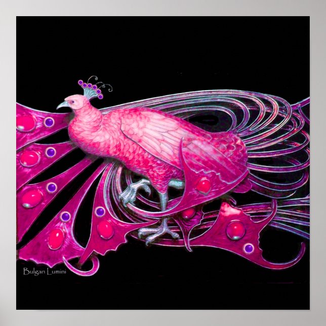 PEACOCK ,pink, fuchsia ,blue purple black Poster (Front)