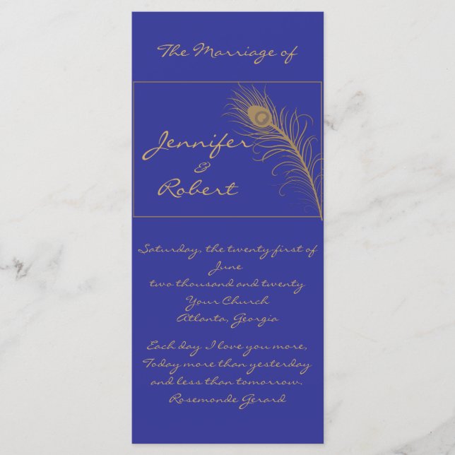 Peacock Plume in Gold and Navy Blue Program Programme (Front)
