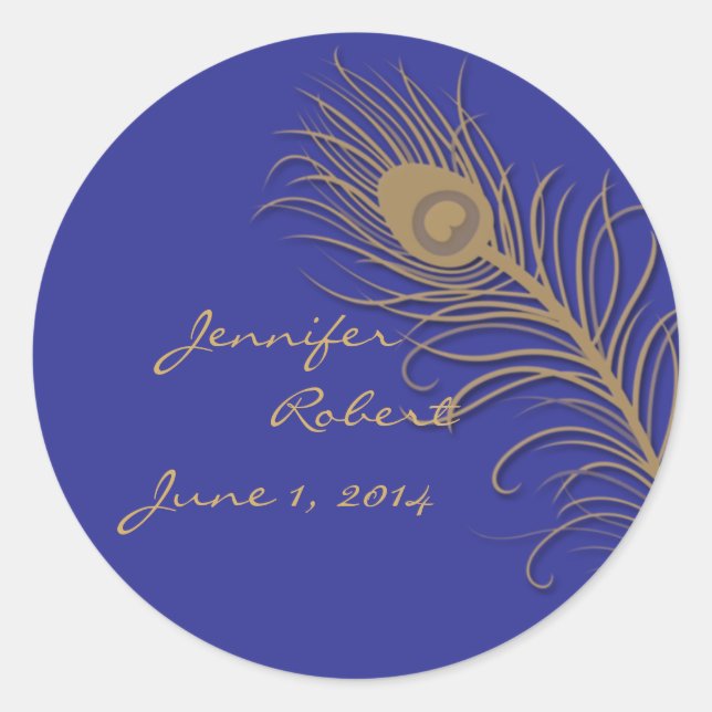 Peacock Plume in Gold and Navy Envelope Seal (Front)