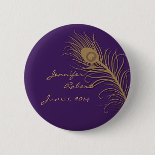 Peacock Plume in Gold and Plum 6 Cm Round Badge