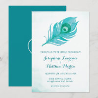 Peacock Plume Monogram Wedding Invitations