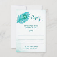 Peacock Plume Monogram Wedding Reply Cards