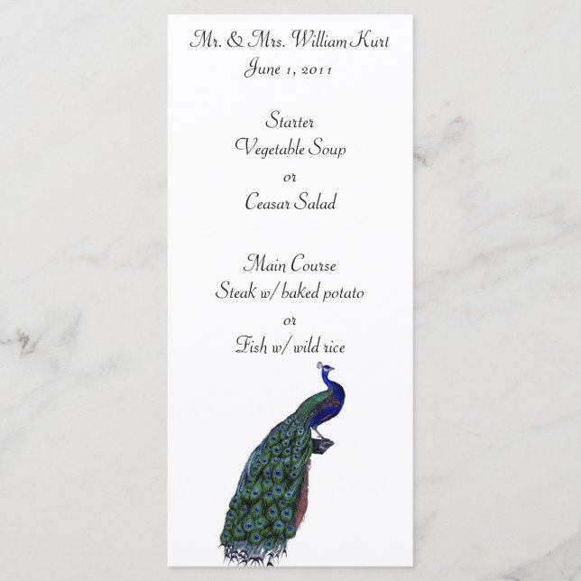 Peacock Plume Wedding Reception Menu (Front)