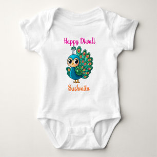 Peacock Pop & Personal Spark with custom text Baby Bodysuit