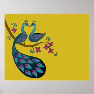 Peacock poster- mustard poster