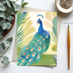 Peacock Princess Watercolor Animal Nature Postcard