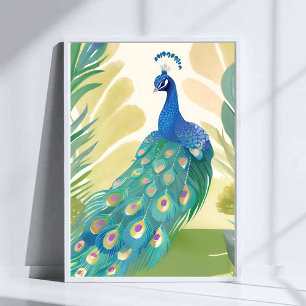 Peacock Princess   Watercolor Animal Nature Poster