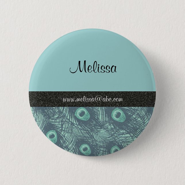 Peacock Print Name Template Button/Lapel Pin (Front)