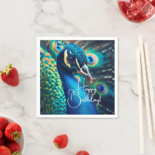 Peacock Profile Happy Birthday Napkin