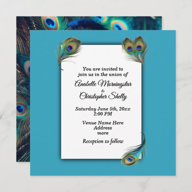 Peacock Profile Wedding Invitation (Front/Back)