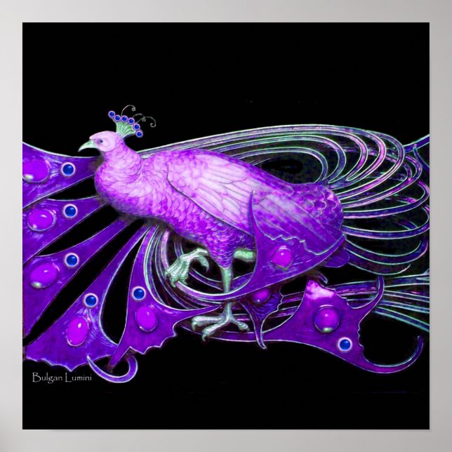 PEACOCK ,purple blue violet black Poster (Front)