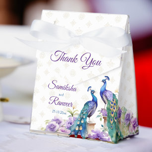 Peacock purple flowers Indian wedding favour Box