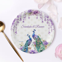 Peacock purple flowers Indian wedding tableware