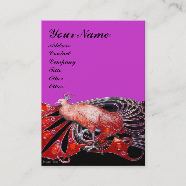 PEACOCK purple red black Business Card (Front)