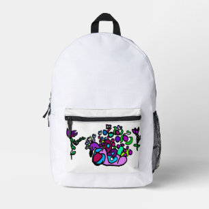 Peacock purple roses printed backpack