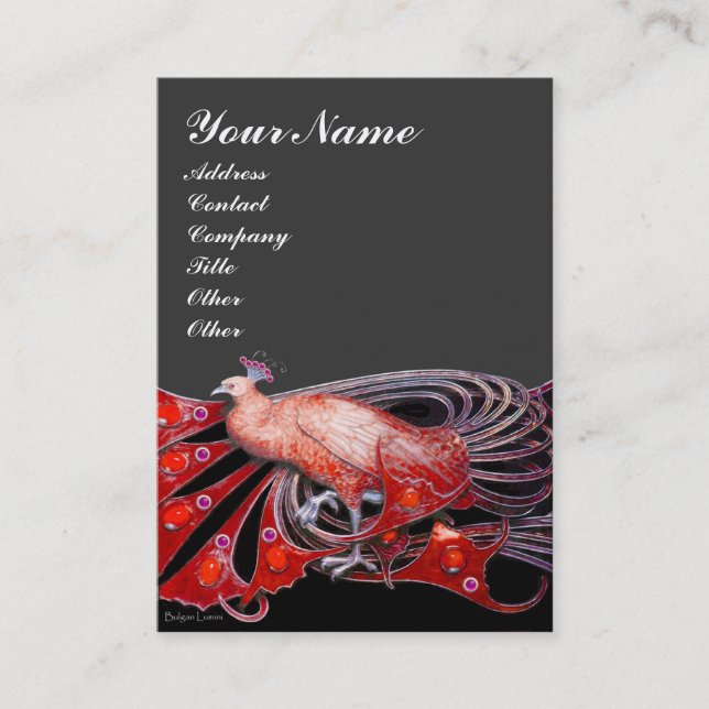 PEACOCK red black dark grey Business Card (Front)