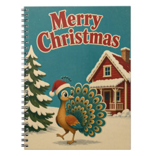 Peacock Red Cottage Animal Christmas Notebook