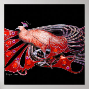 PEACOCK ,red purple grey violet black Poster