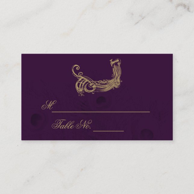 Peacock Regency in Purple Wedding Place Card (Front)