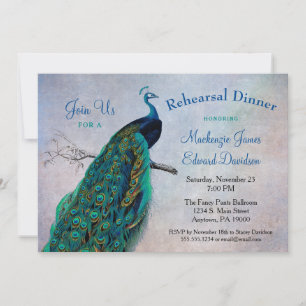 Peacock Rehearsal Dinner Invitation Vintage Blue