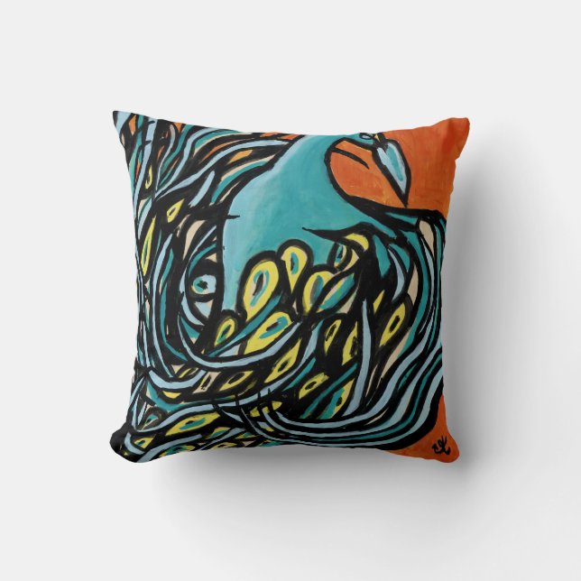 Peacock Rising Pillow (Front)