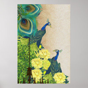 Peacock Roaring 20's Chandelier Wedding  Poster