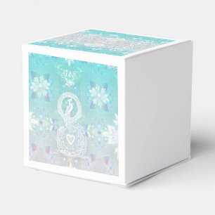 Peacock romantic wedding, heart and aqua blue favour box