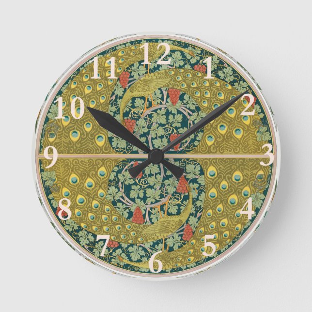 Peacock Round Art Nouveau Style Clock (Front)
