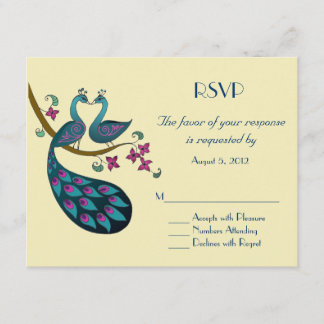 Peacock  RSVP, ivory RSVP Card