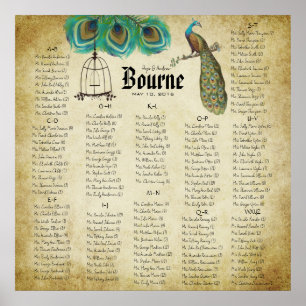 Peacock Rustic Seating Chart around 130 guests