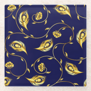 Peacock Sari Pattern Glass Coaster