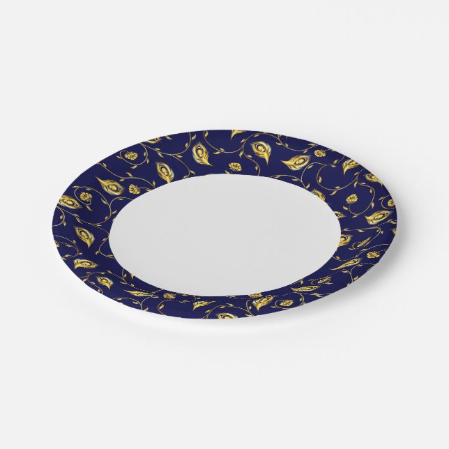 Peacock Sari Pattern Paper Plate (Angled)