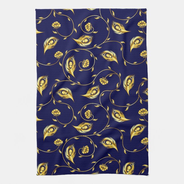 Peacock Sari Pattern Tea Towel (Vertical)