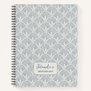 Peacock Scallop Pattern Blue White Personalised Notebook