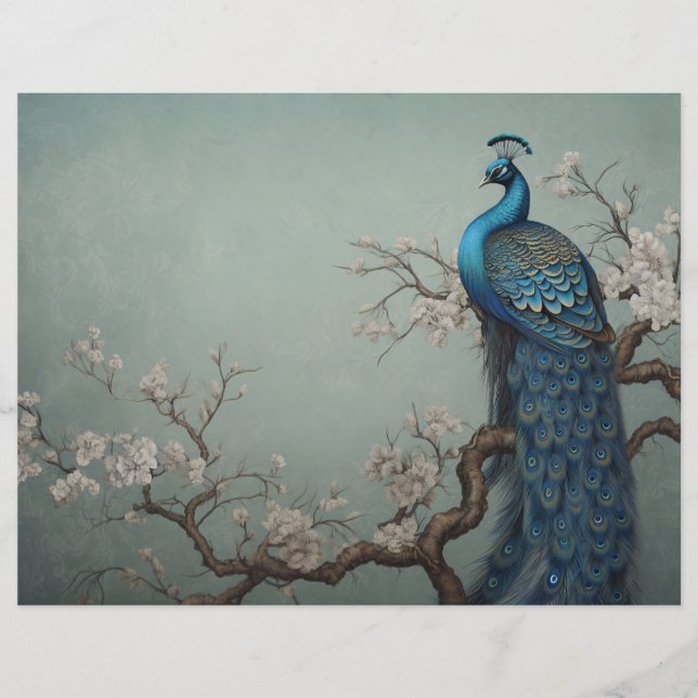 Peacock Scrapbook Journal Paper (Front)