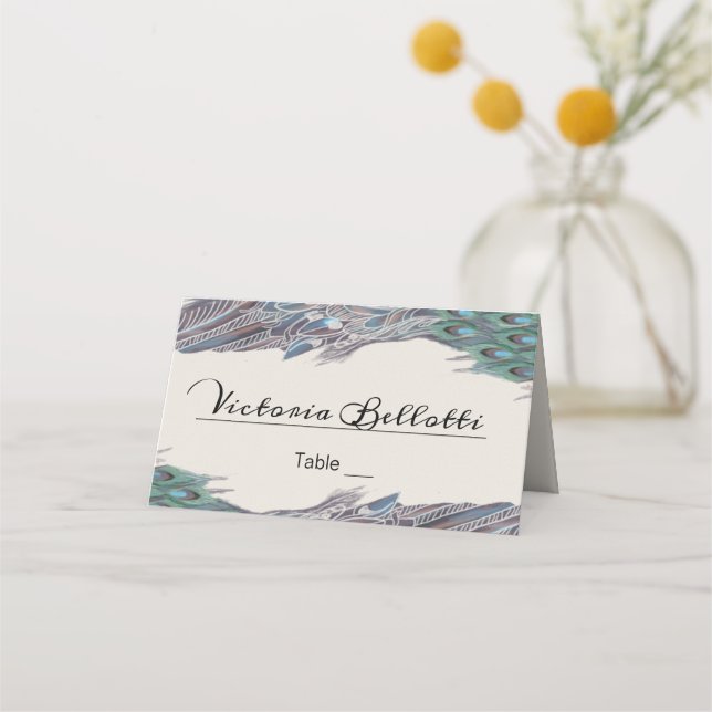Peacock Seating Place Card - kraft paper (Front)